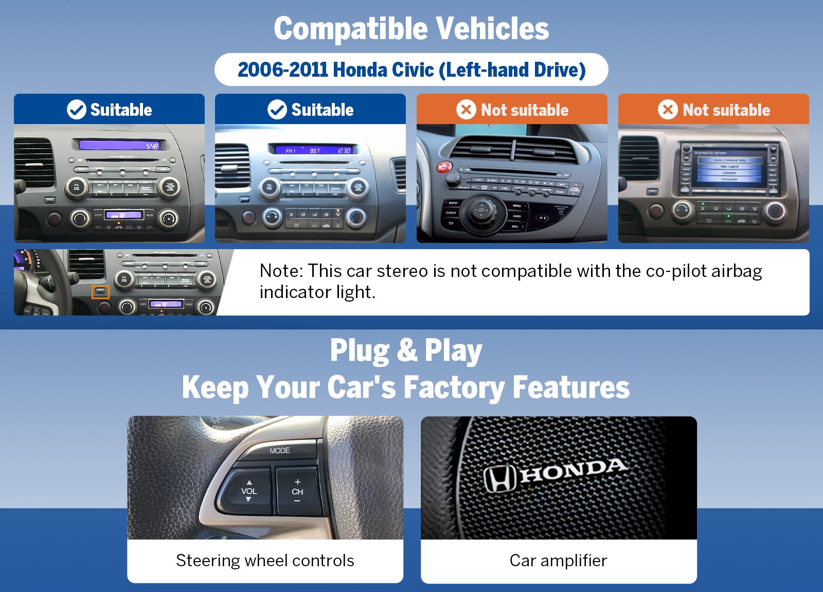 Android 14 10.1″ IPS Car Stereo for Honda Civic 8th Gen 4+64GB CarPlay Head Unit