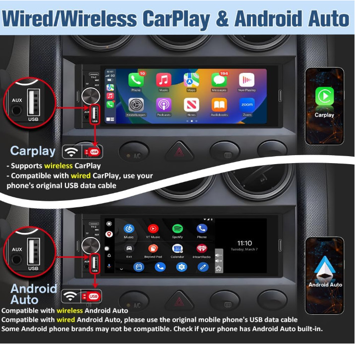 Universal Single DIN Car Stereo Touch Screen Bluetooth FM USB TF Backup Camera