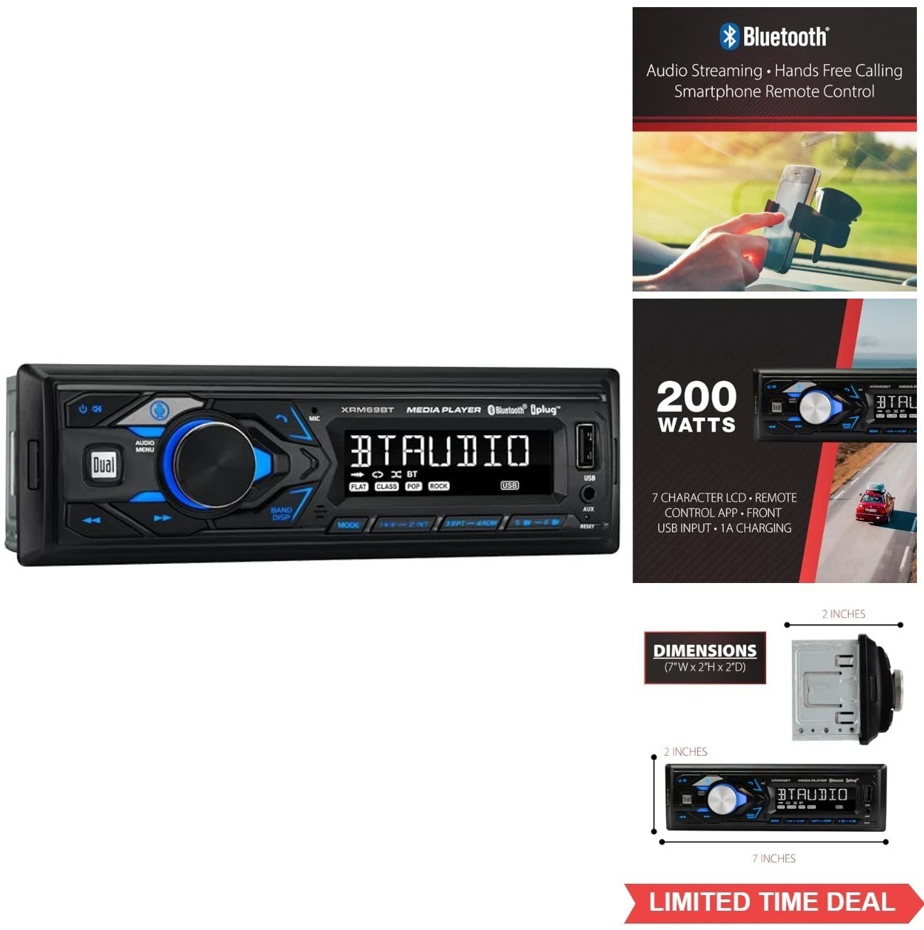 Single DIN Car Stereo Bluetooth Hands-Free Calling Music Streaming USB AM FM