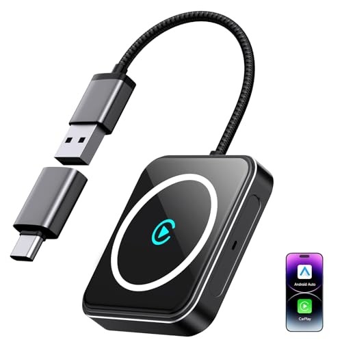 Wireless CarPlay and Android Auto Adapter, USB-A/C, 2-in-1 Compact Auto Black