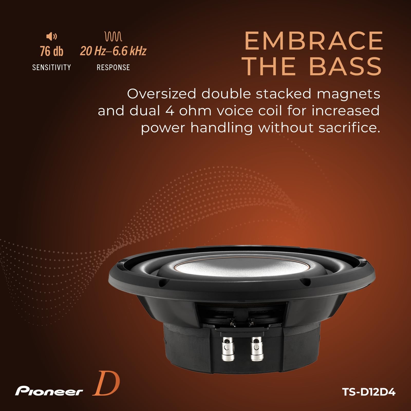CAR TSD12D4 D Series 12-inch 2000 Watt Max Power, Dual 4 Ohm Voice Coil, Aramid