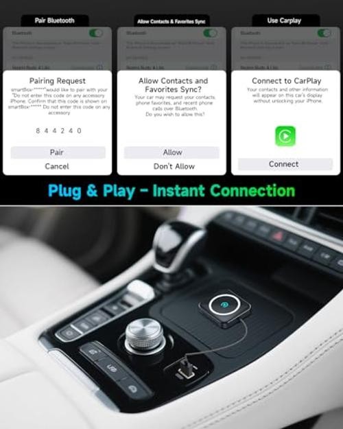 Wireless CarPlay and Android Auto Adapter, USB-A/C, 2-in-1 Compact Auto Black