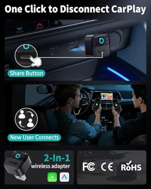 Mini Pico (2026 Version) Wireless 2-in-1 CarPlay & Android Auto Adapter, Plug