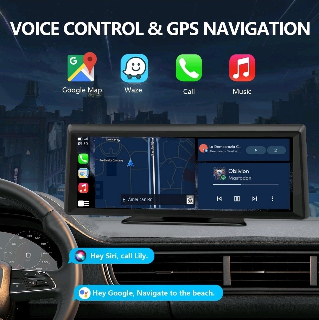 Wireless CarPlay Screen with 2K Dash Cam, 8.1″ Portable Touchscreen Car Stereo