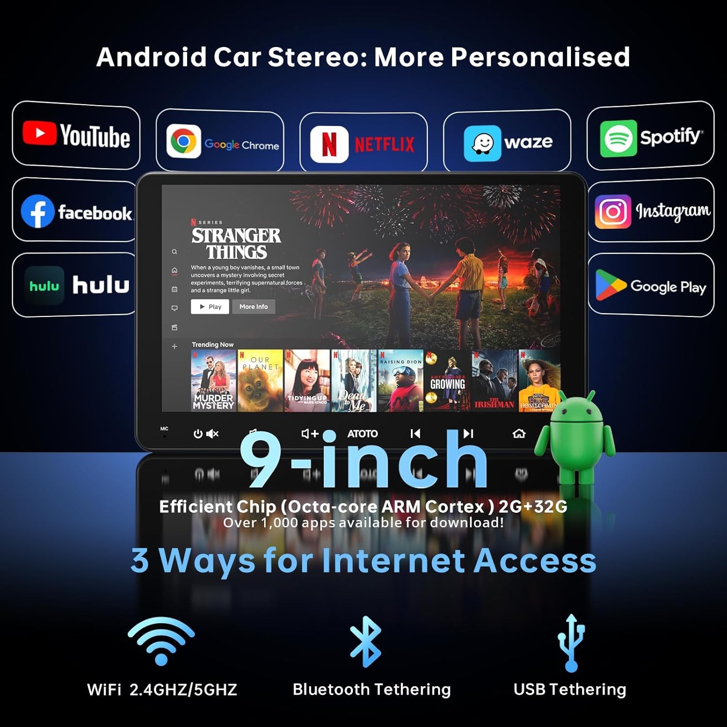 ATOTO A6 9” 2 DIN Car Audio Receiver Wireless CarPlay Android Auto /OBD Scanner