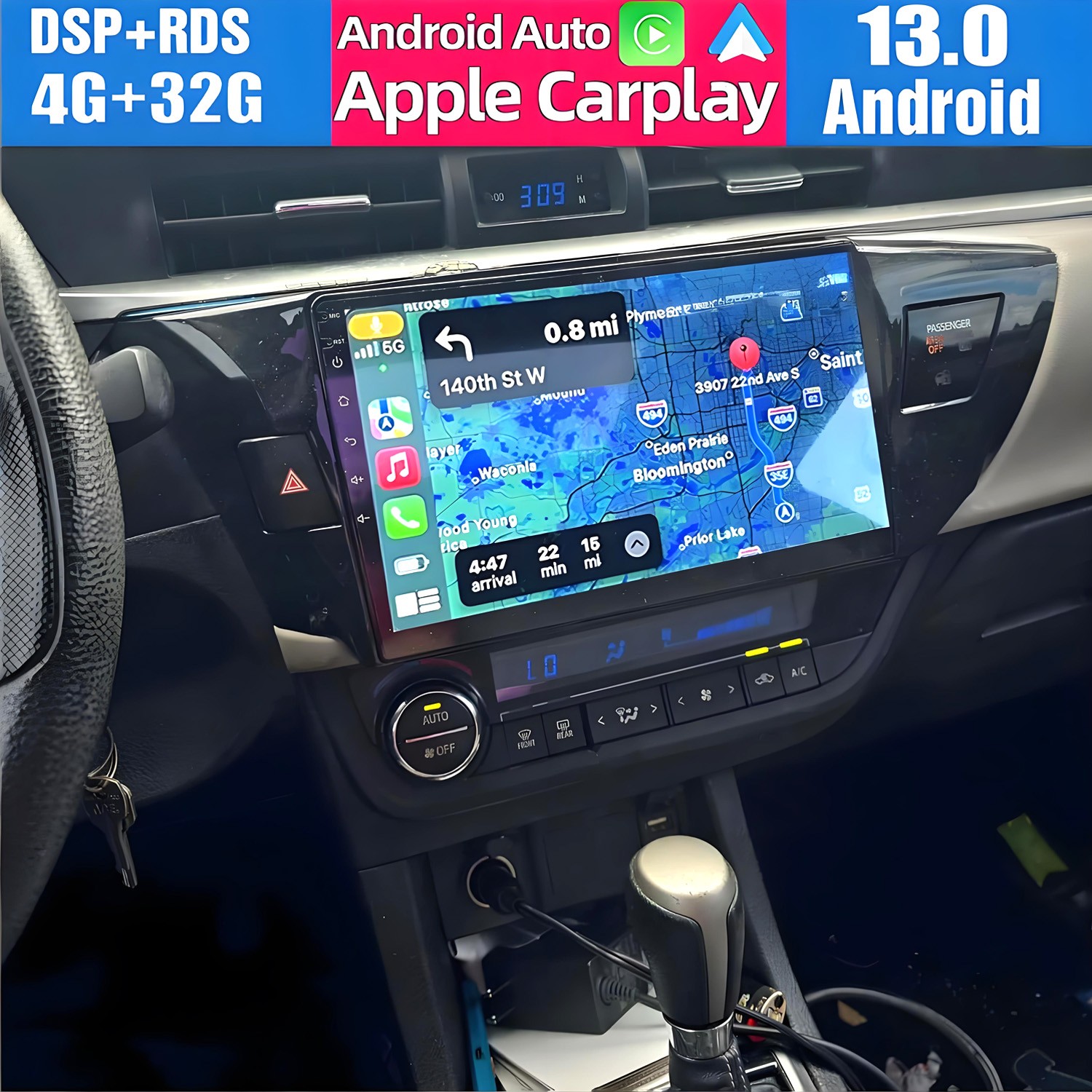 10.1″ CarPlay Car Stereo GPS Radio For Toyota Corolla 2014 2015 2016 Android12.0