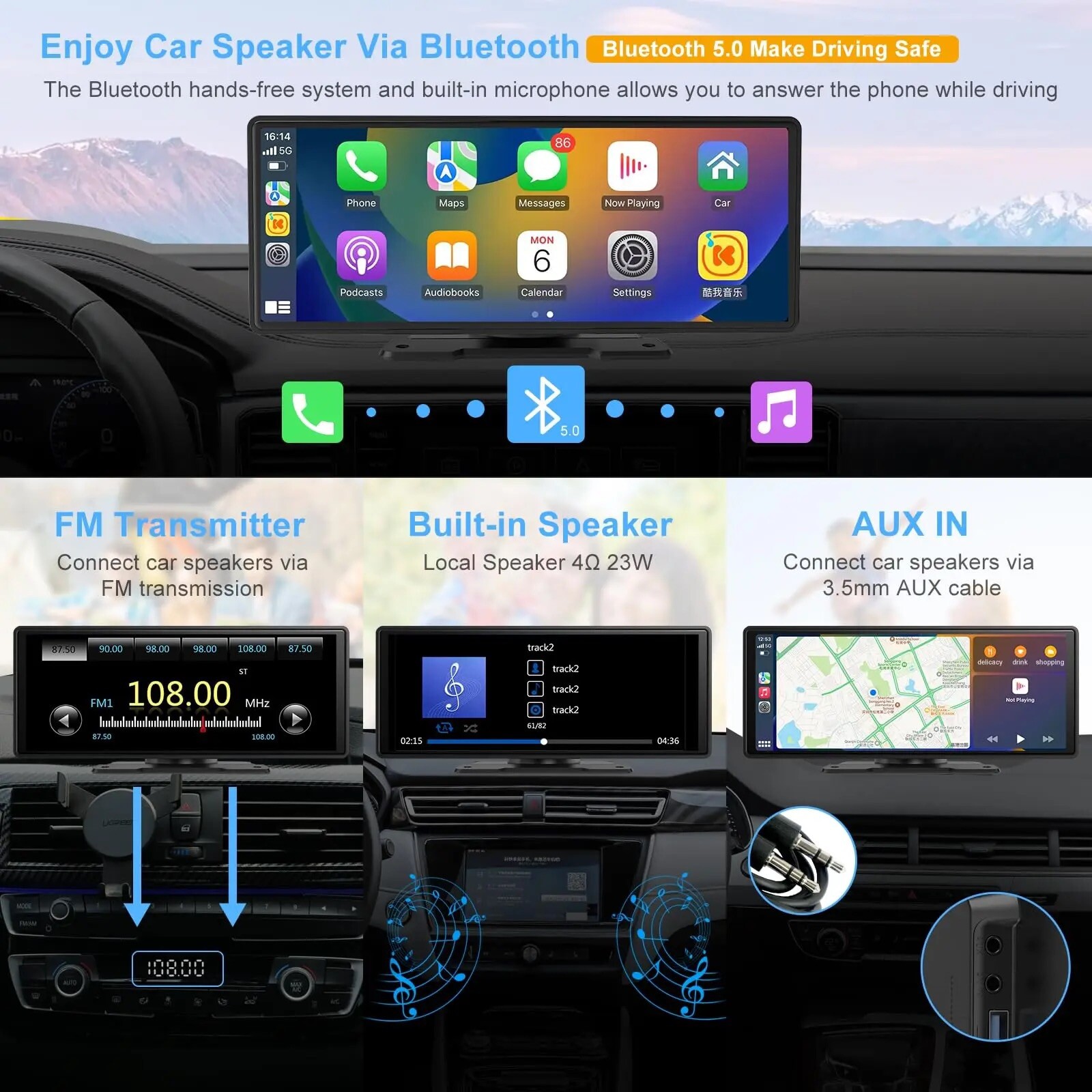 10.26 Inch. Touch Screen Car Radio Apple CarPlay Android Auto Portable Stereo