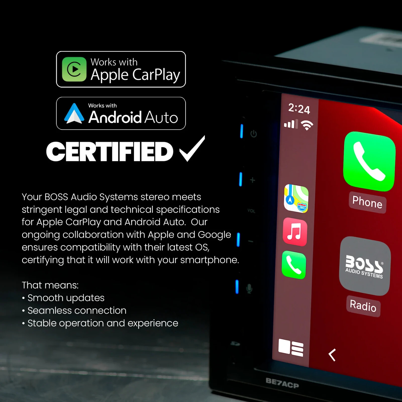 BOSS AUDIO BE950WCPA Wireless Apple CarPlay, Android Auto Car Multimedia Player
