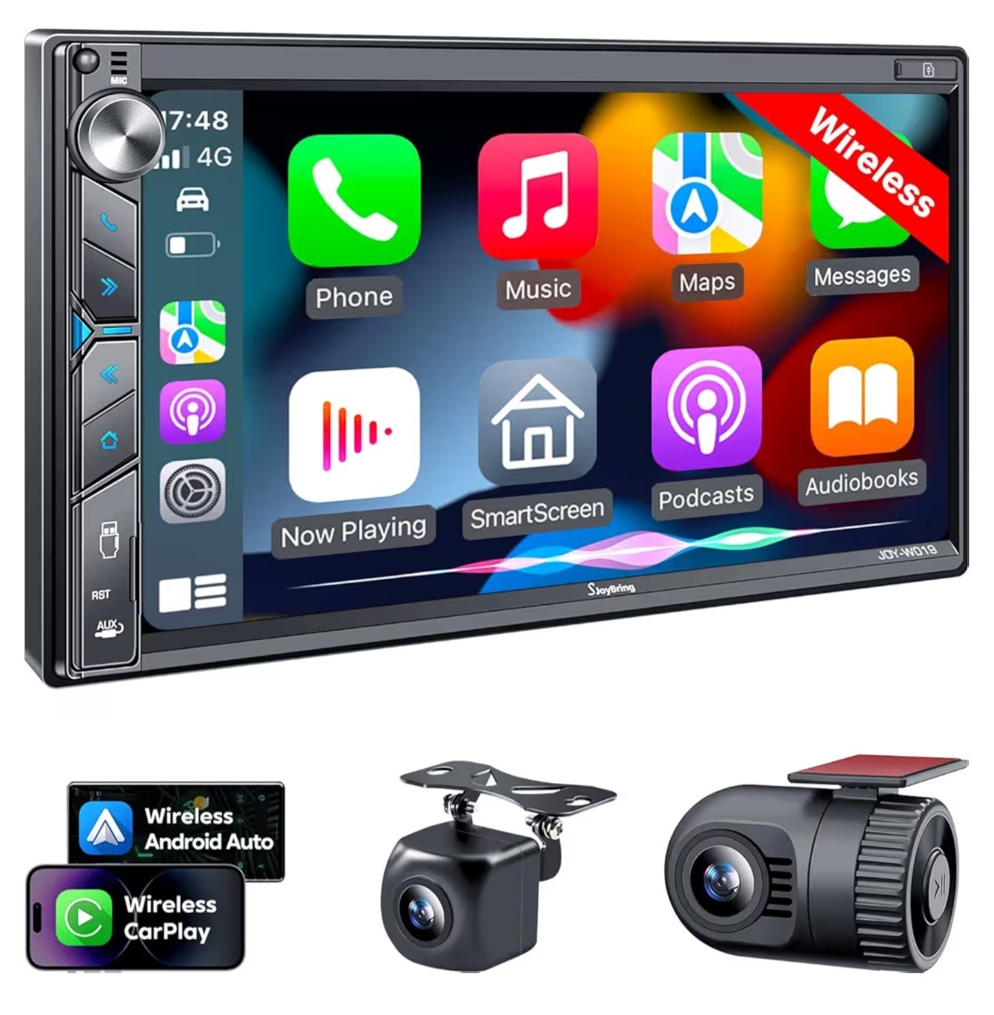 Joy bring Double Din Car Stereo with Dash Cam & Backup Camera WITH Anntena Cable