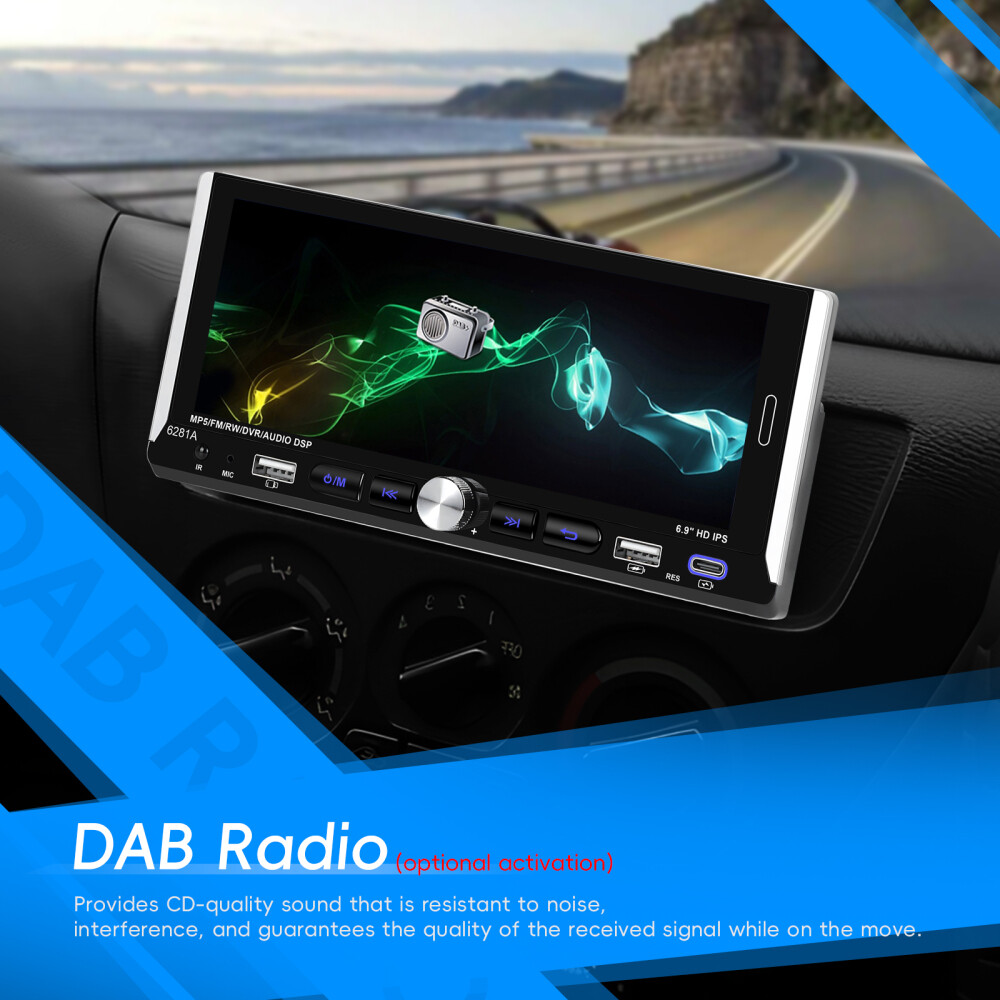 Single 1 DIN Car Radio GPS NAVI Carplay 6.9 Inch Stereo Player Android 15 2+64G