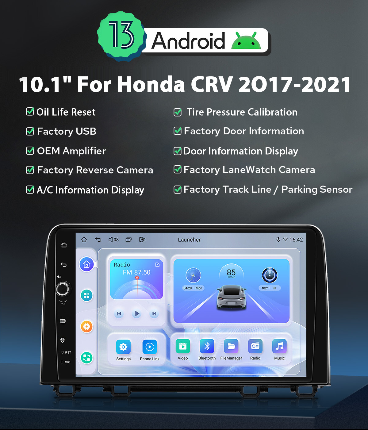 For 2017-2021 Honda CR-V LX EX Touring 10.1″ Android 12 Car Radio GPS Navi 8Core