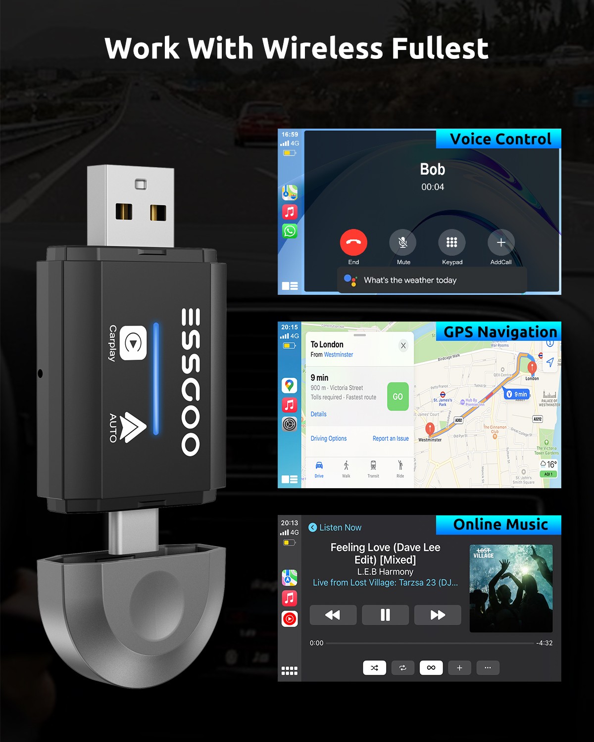 2025 Wireless Car Play Adapter For iPhone Apple Android Carplay Dongle Plug&Play