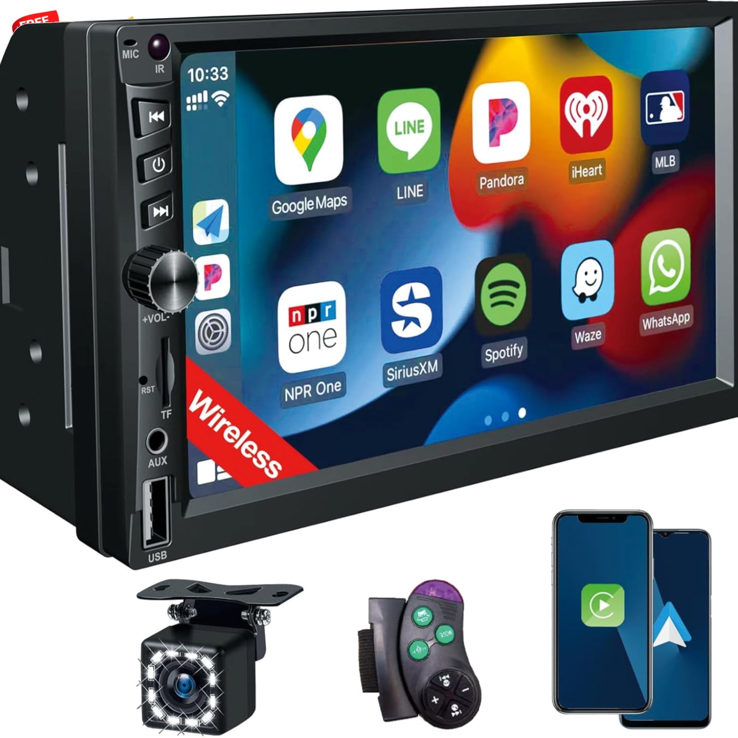 Wireless Double Din Car Stereo Works with Apple Carplay,7 Inch HD 1024 * 600 …