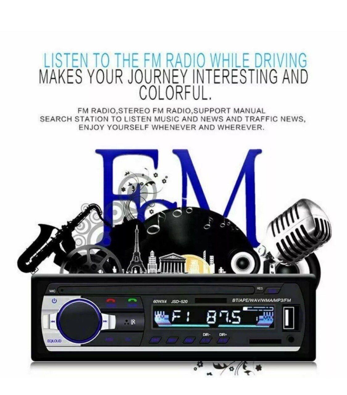 Bluetooth Car Stereo Audio In-Dash FM Aux Input Receiver SD USB MP3 Radio Player