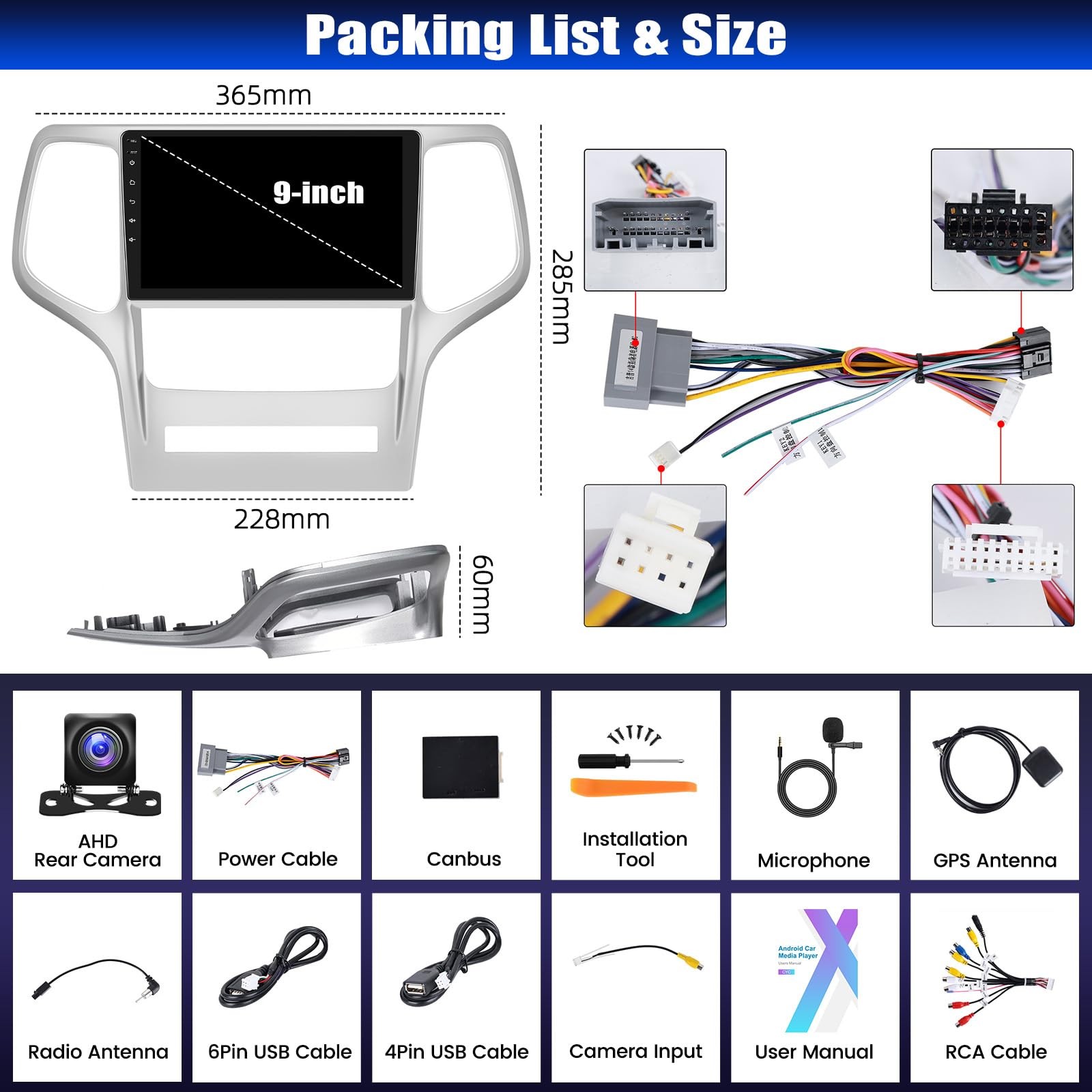 8Core 64G 9″Stereo Carplay 5G WiFi GPS FM SWC For Jeep Grand Cherokee 2011-2013