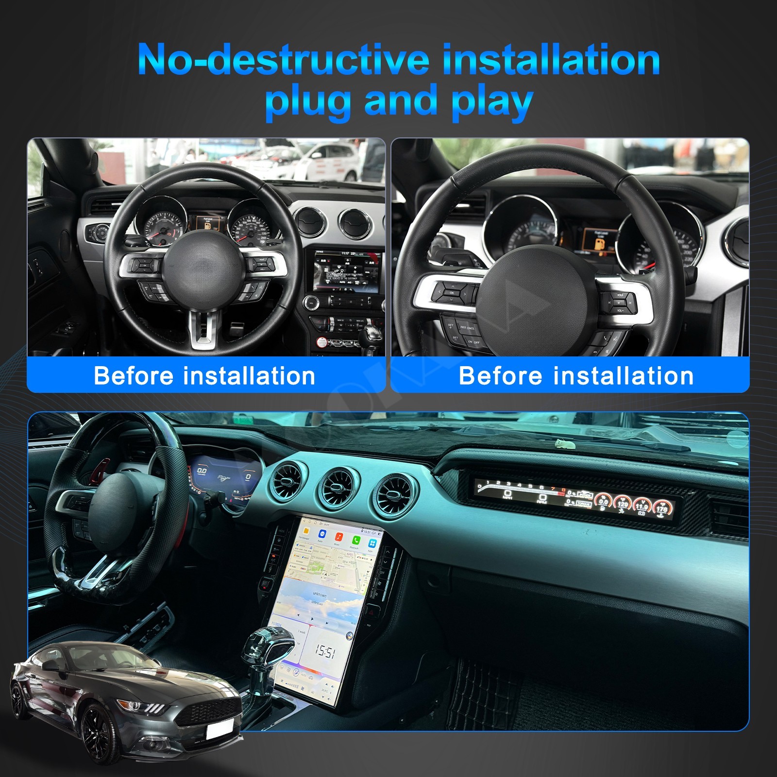 12.3 Inch LCD Digital Cluster Speedometer Instrument for Ford Mustang 2015-2023