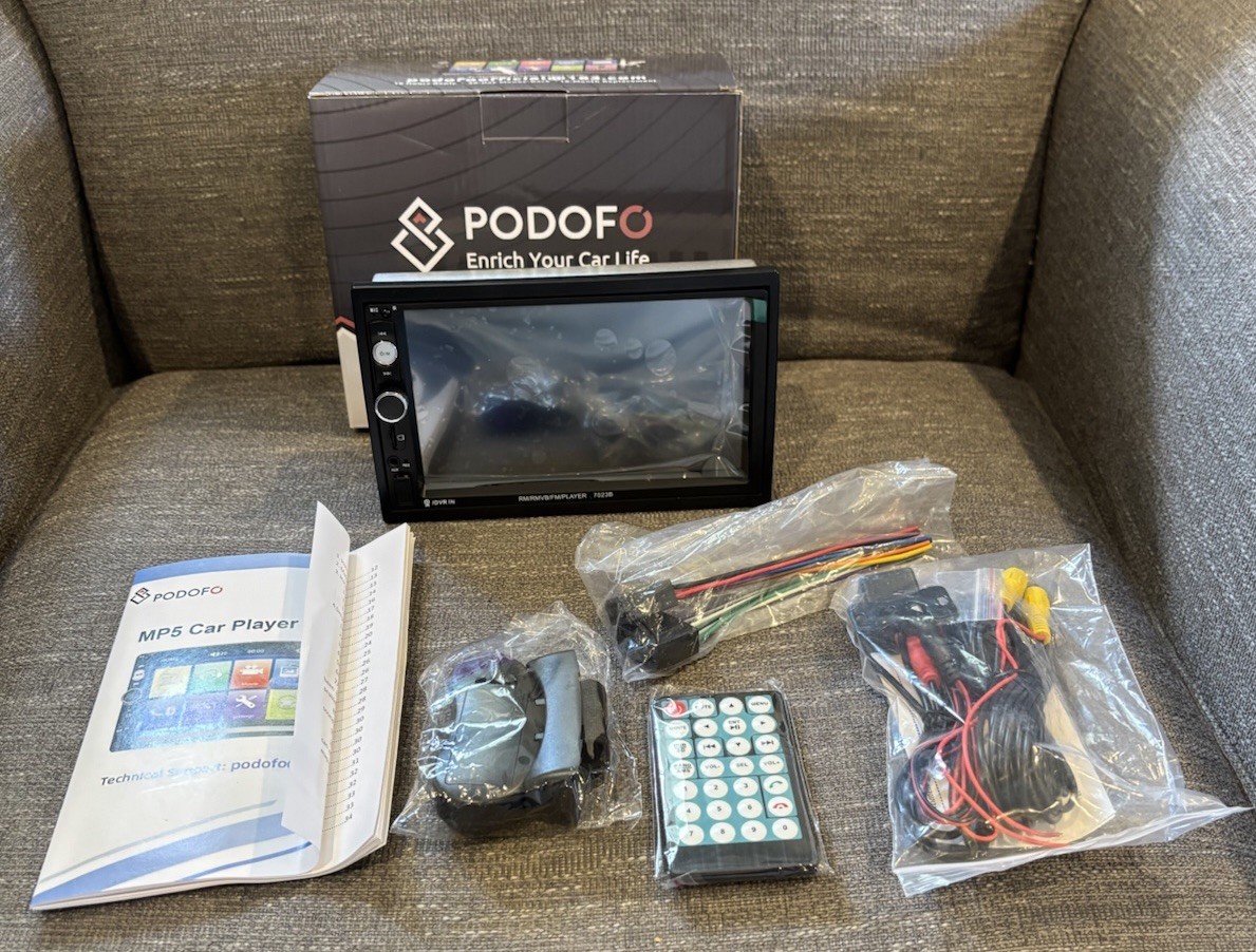 Podofo Car MP5 Player Black 7″ Touch Screen Rear View Camera Input W/ Manual