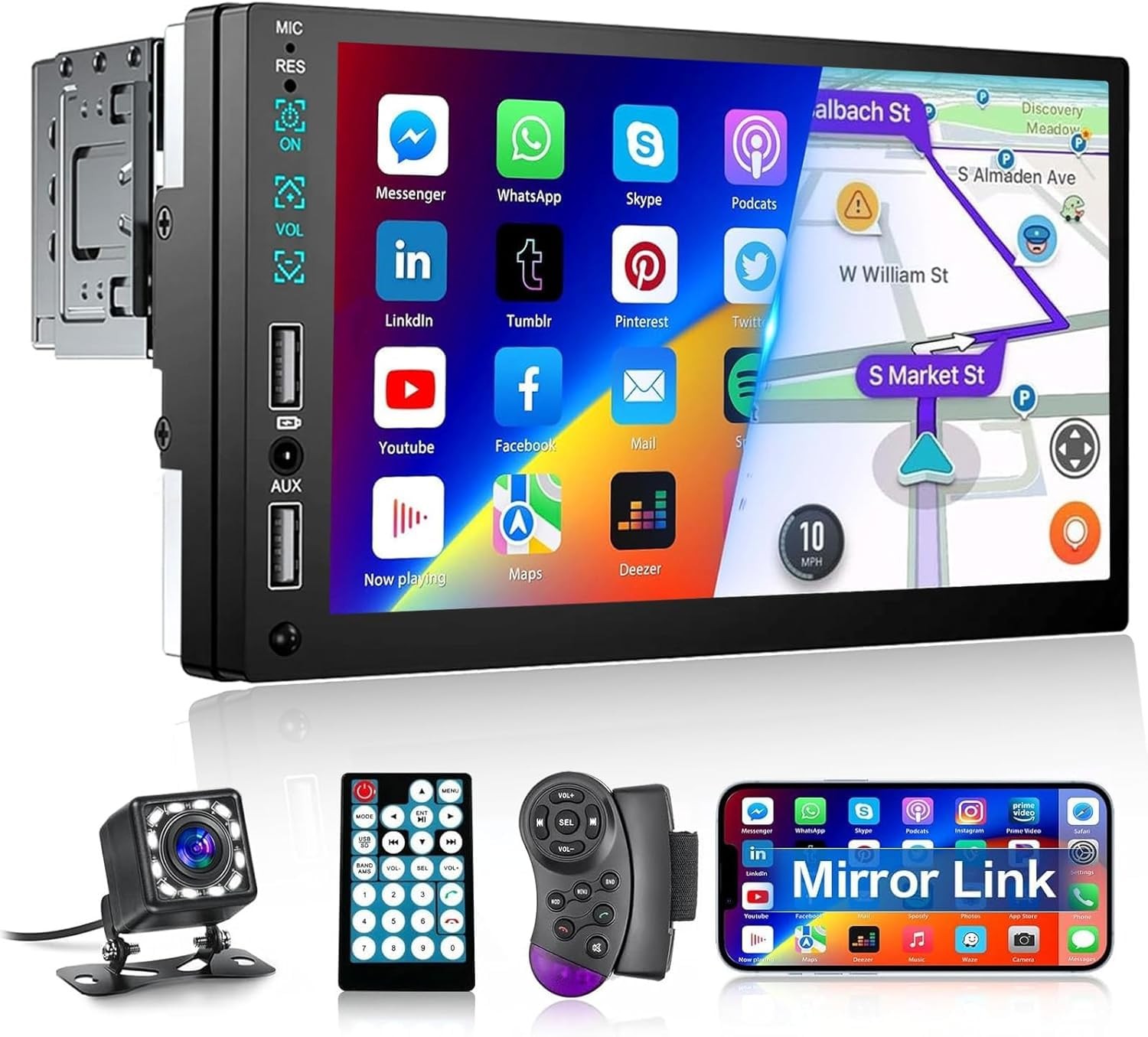 Single Din Touchscreen Radio,Single Car Stereo with 7” 7 inch, black