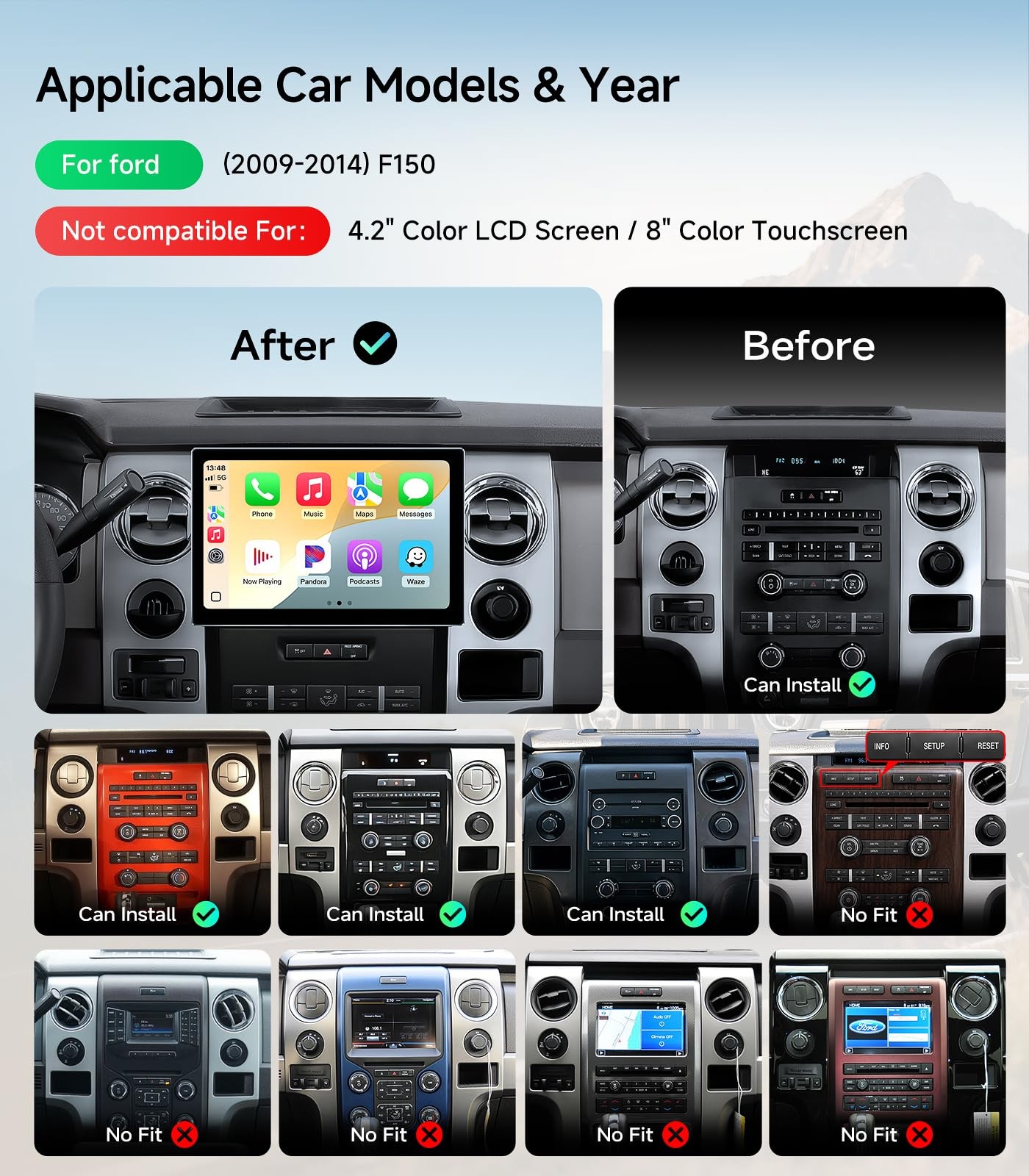 11.5” Car Stereo for 2009-2014 Ford F150, Wireless CarPlay, GPS, Bluetooth