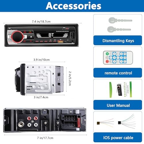 Single DIN Car Stereo Bluetooth, Car Radio Audio with Handsfree & App Control,