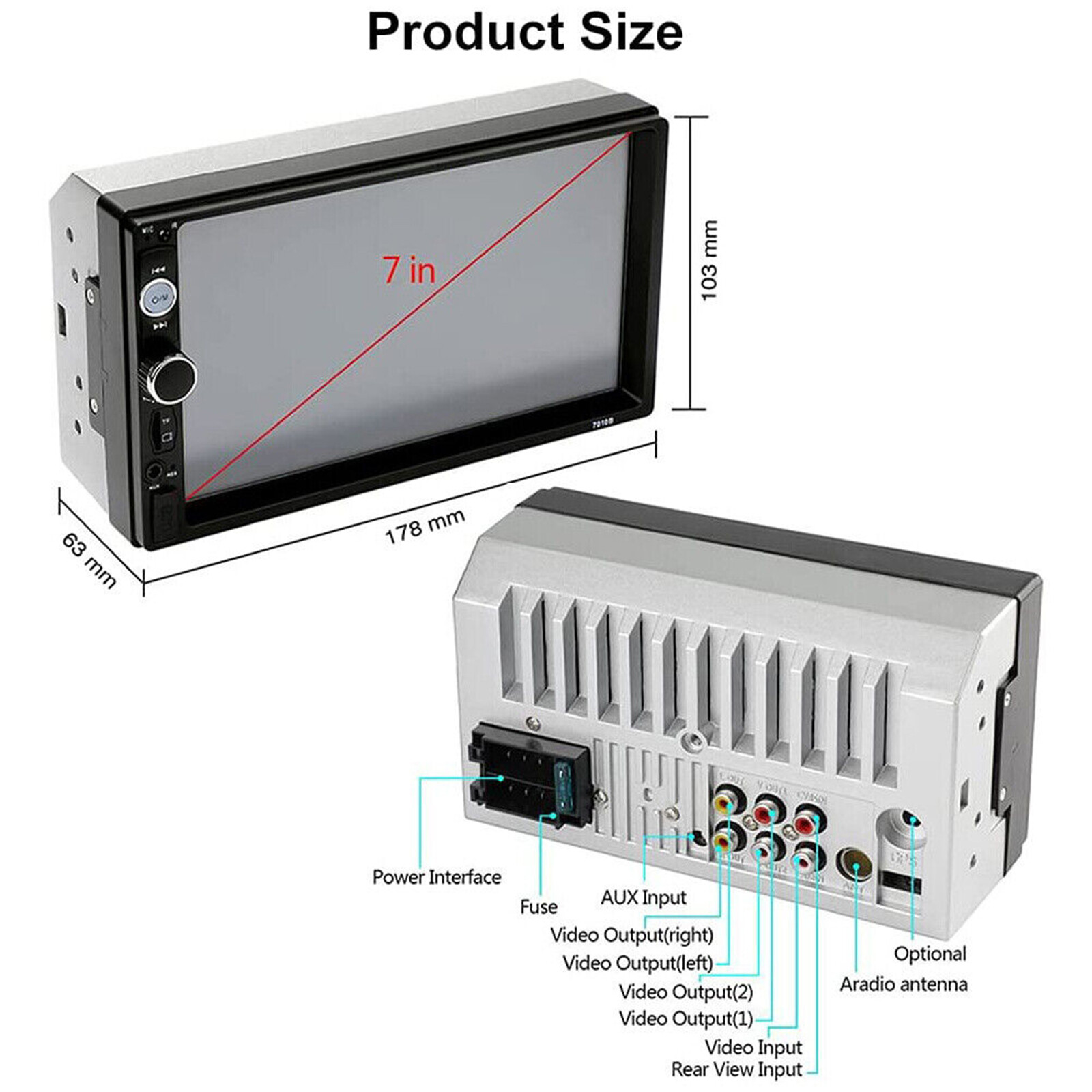 7″ Double Din Car Stereo Audio MP5 Player USB FM Multimedia Radio & Camera 7018B