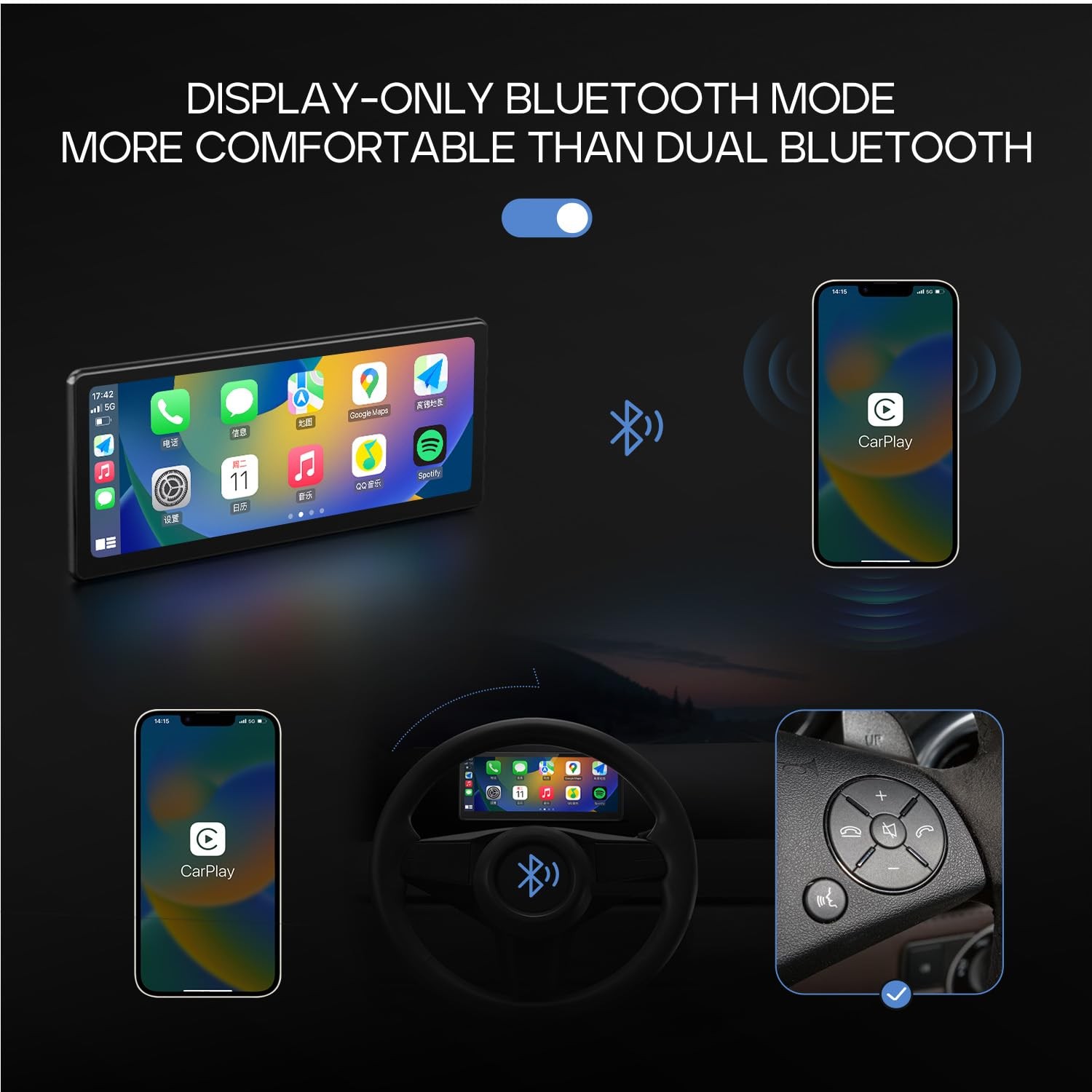 [2026 Fully Laminated Screen] CarpodGo T3 Pro Portable 60fps Wireless Black