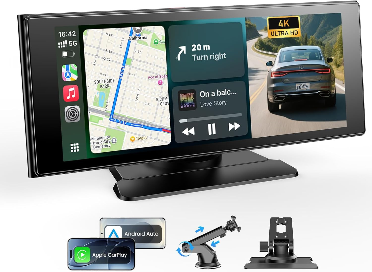 10.26” Wireless Car Play & Android Auto Touchscreen Monitor with Bluetooth