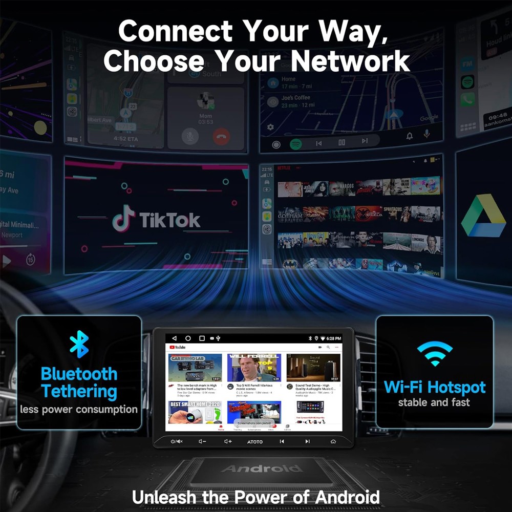 ATOTO 10.1″ Android AI Car Stereo GPS Navi Wireless Carplay Dash DVR+Rear Camera