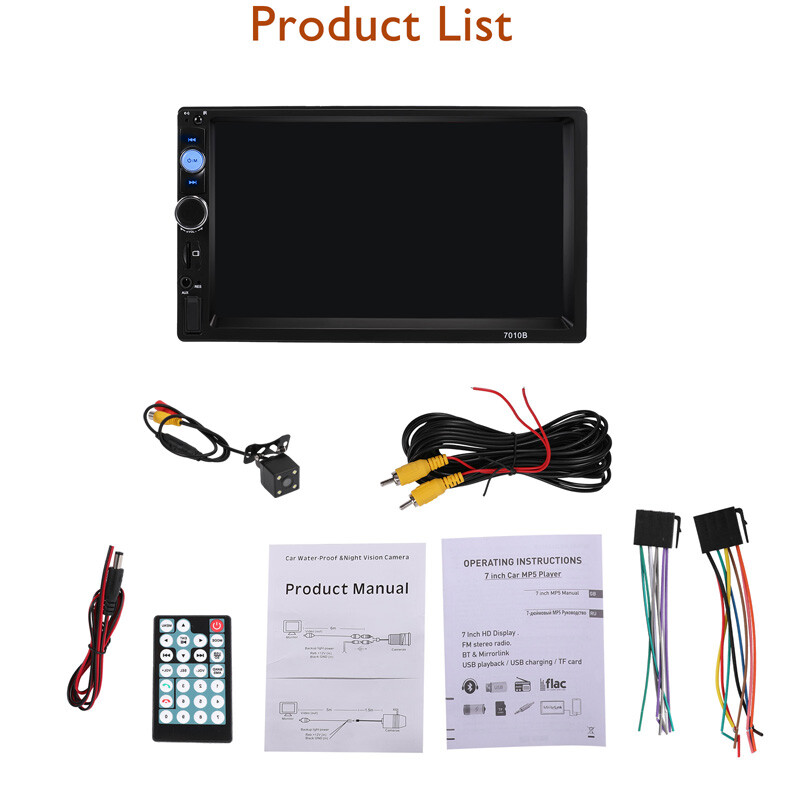 Radio estéreo para coche doble 2 DIN de 7″ Reproductor MP5 Bluetooth + Cámara