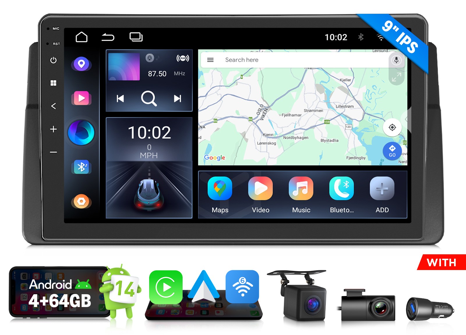 E46X7A 9″Android 14 4+64 Car Stereo CarPlay Touchscreen for BMW E46 330i 325i M3