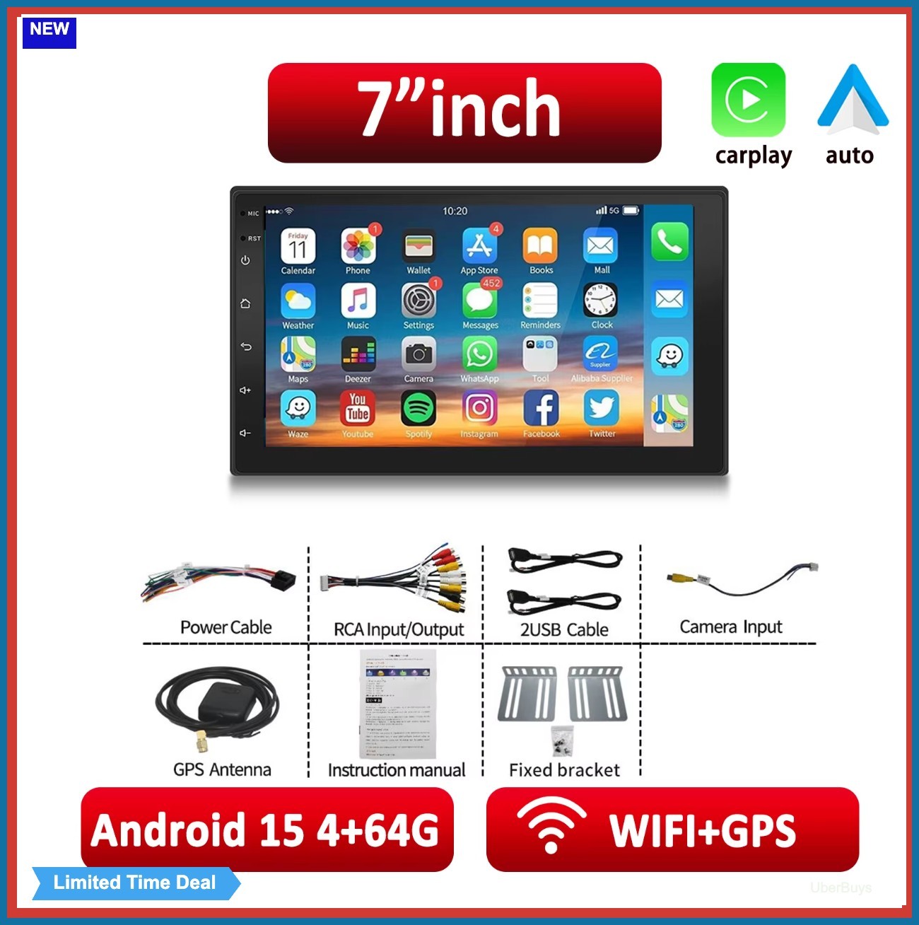 Car Radio 7 Inch 2 Din Wireless Android Auto Apple Carplay Bluetooth Mirror Link