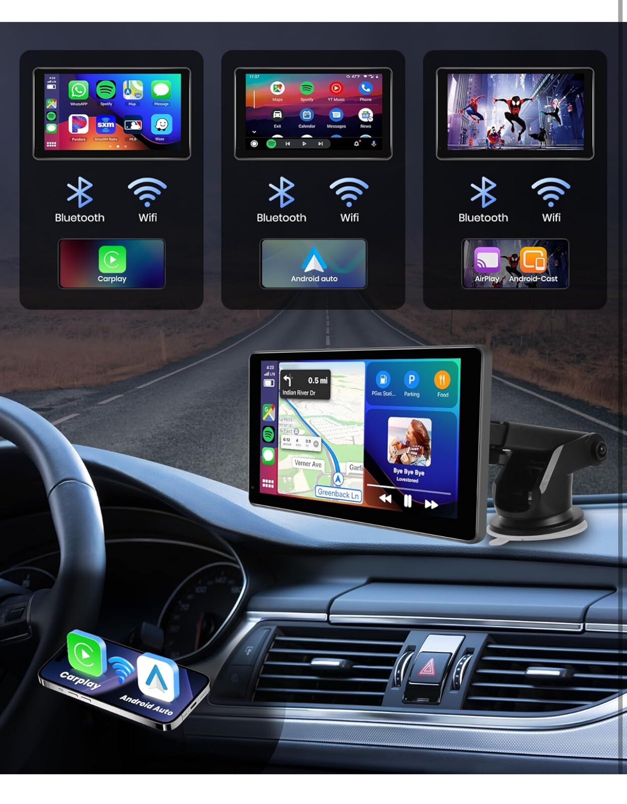 Podofo Wireless Carplay Screen for Car, 7 inch HD IPS Touch Screen Portable Radi