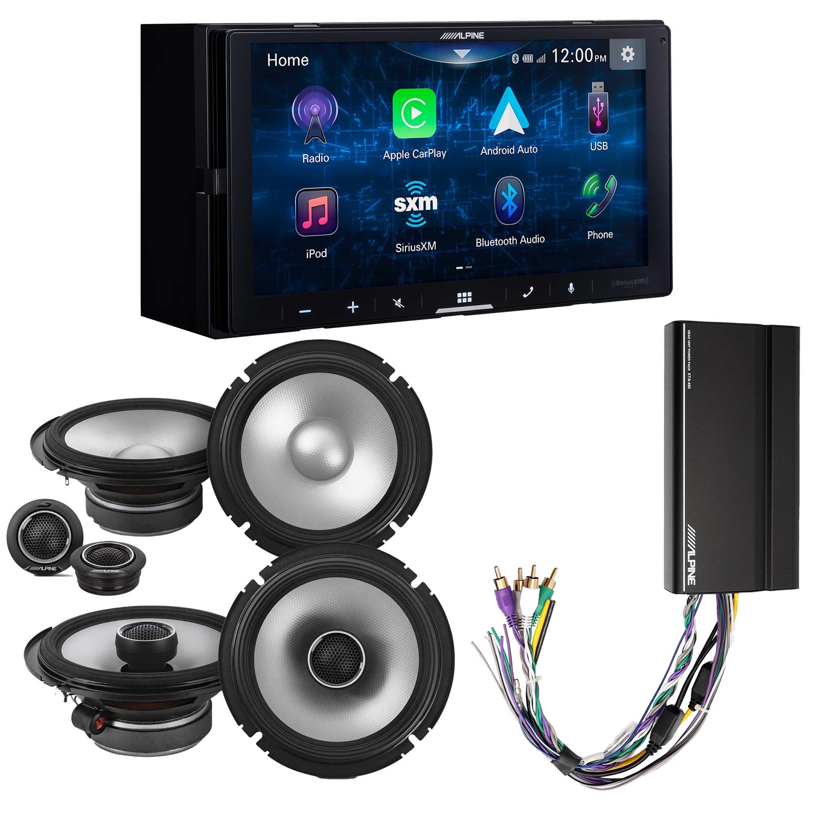 Alpine iLX-W670 Receiver, S2 6.5″ Component Speakers, Coax & Power Pack Bundle