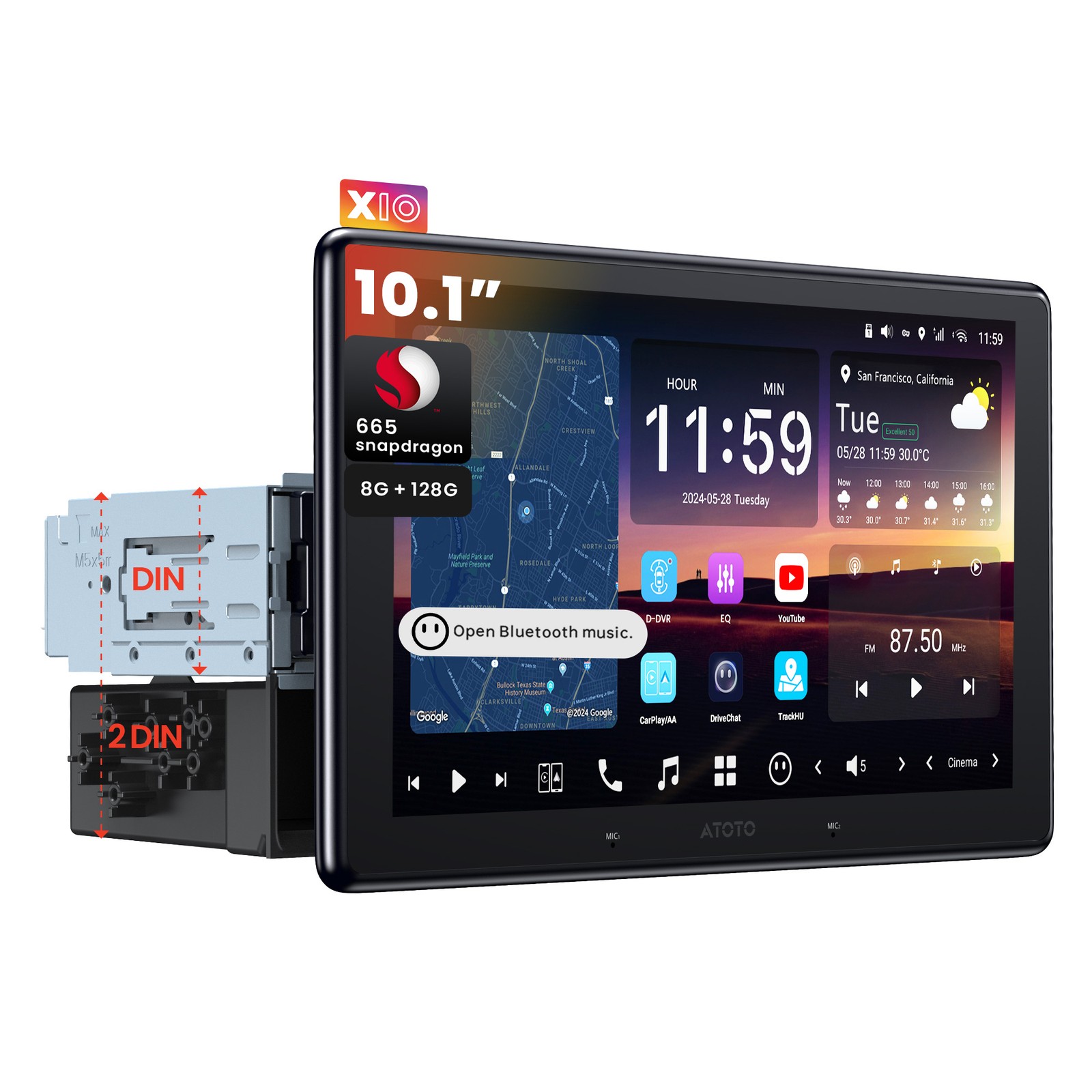 ATOTO X10 Android AI Vision 10″ 1 DIN Car Radio GPS Stereo 8+128G in-Dash 4G LTE