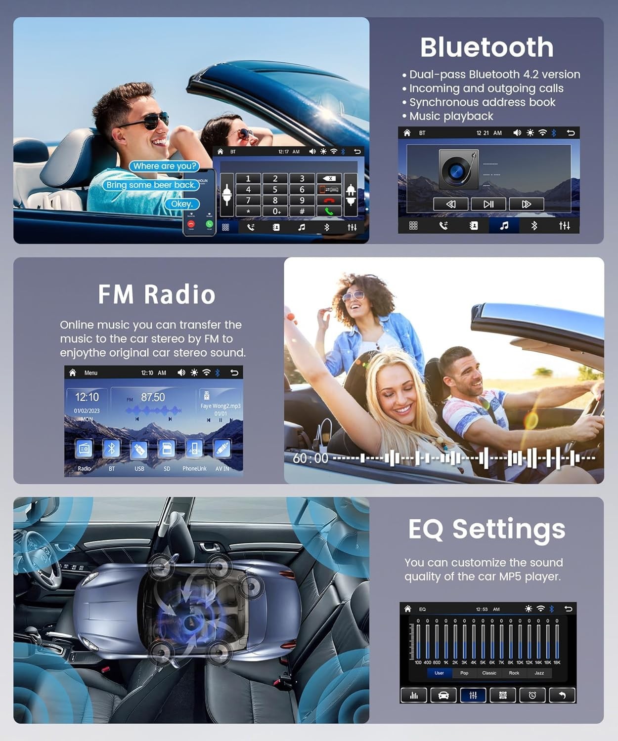 Double Din 7 Inch Car Stereo with Fast Charging, Video Playback & Mirror Link
