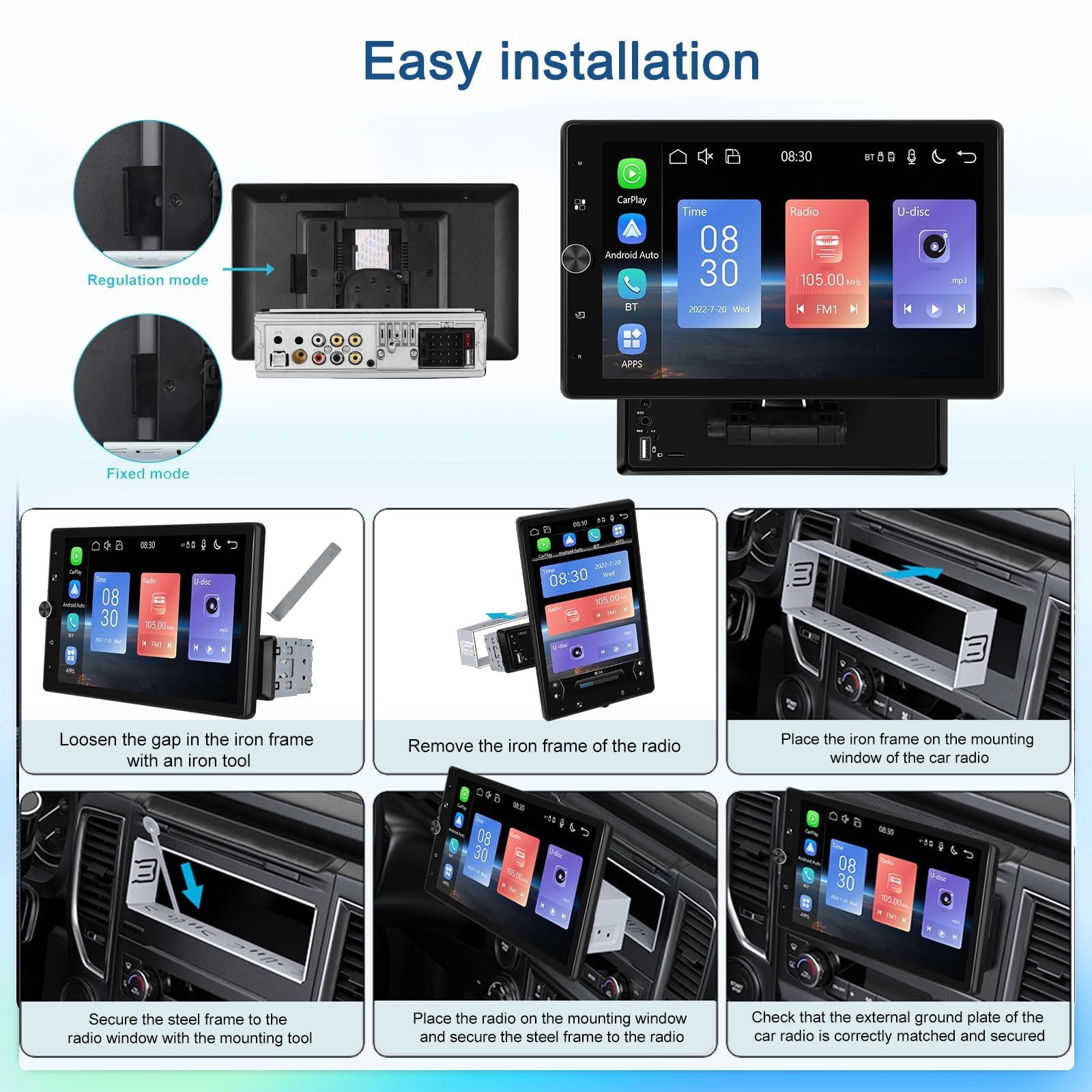 10.4″ Single Din Single Din Touchscreen Car Stereo Wireless Carplay& Android …