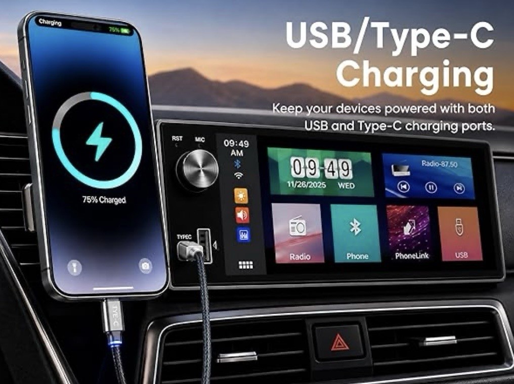 Universal Single DIN Car Stereo 6.3” Touch Screen Bluetooth FM USB Backup Camera