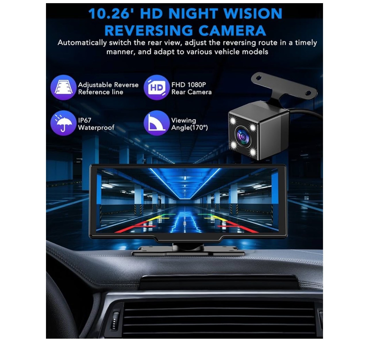 Car play screen Wireless 4k 10.26 inch, smart and Portable Apple car play.