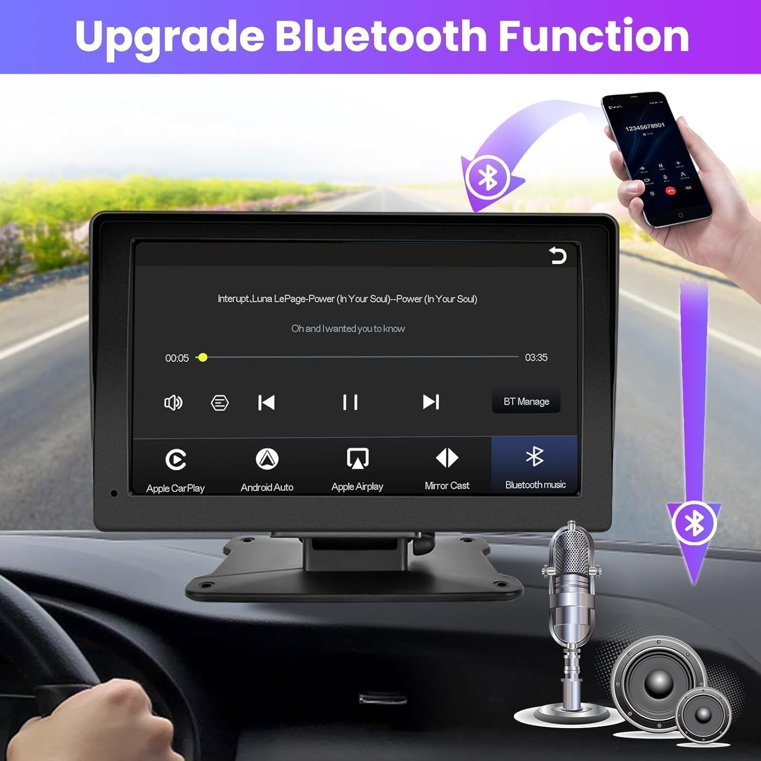 Wireless Carplay Screen Dash Mount 7 Inch Touchscreen Car Stereo Android GPS AUX