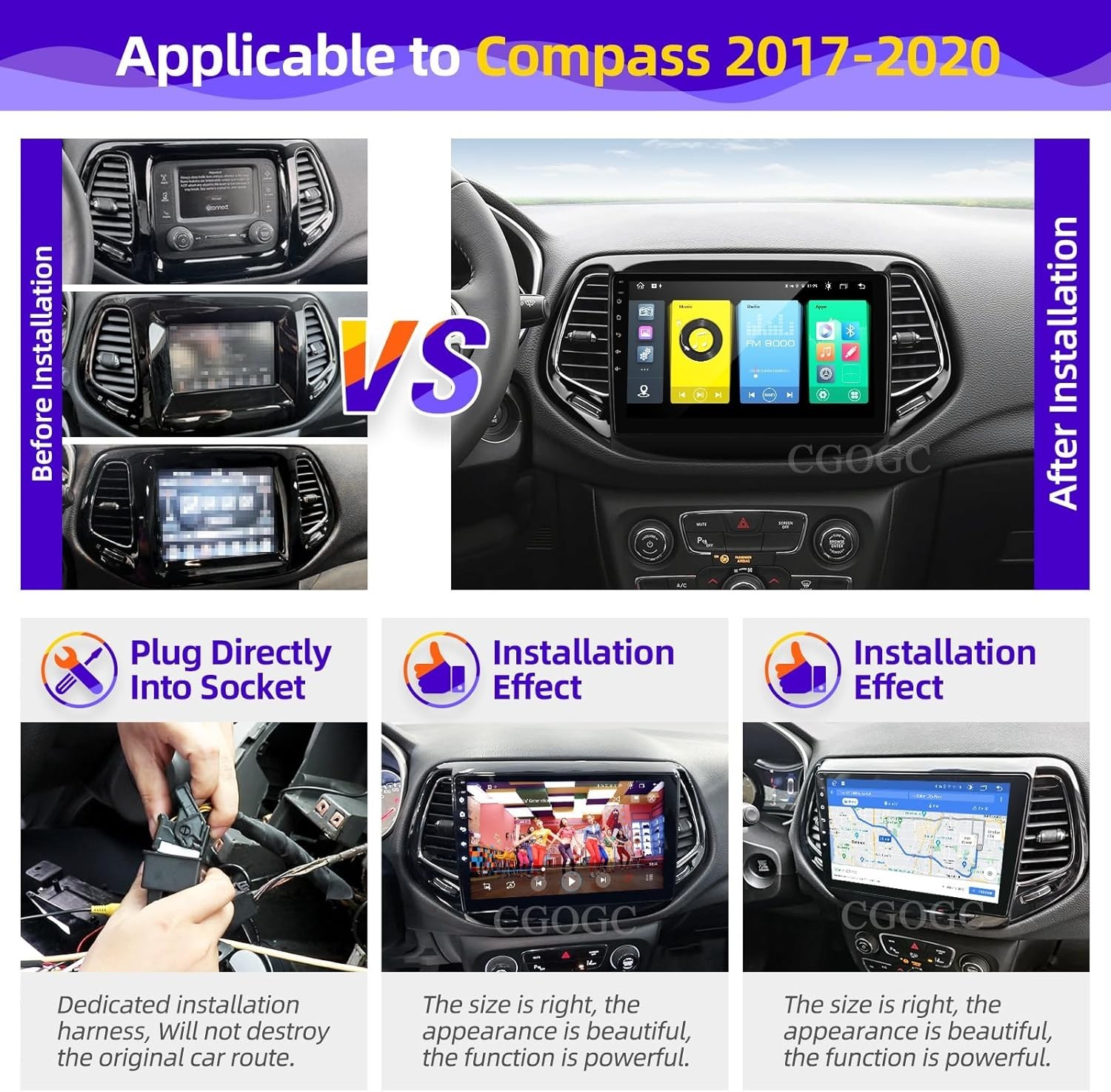 10″ 8Core 32G Android Auto Carplay for Jeep Compass 2017-2020; Free Camera