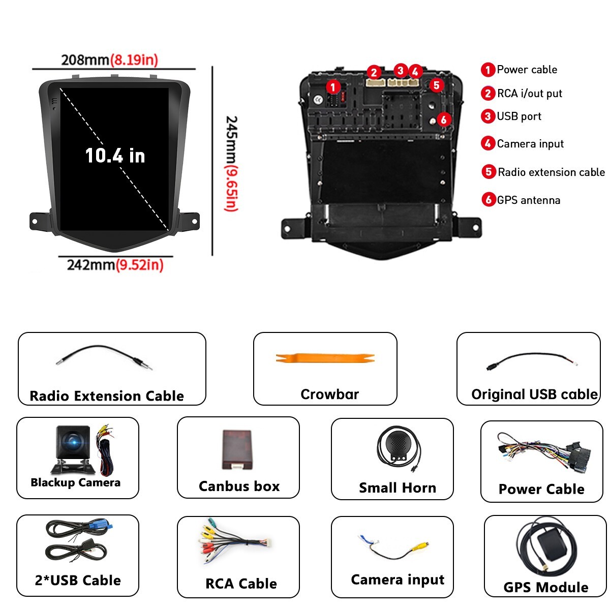 For 2011-2015 Chevrolet Cruze Radio Carplay w/Cam GPS Navi Android15 Touchscreen