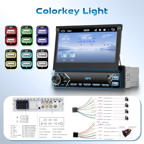Single Din Flip Out Car Stereo Bluetooth 7 Inch Retractable Touch Screen Car