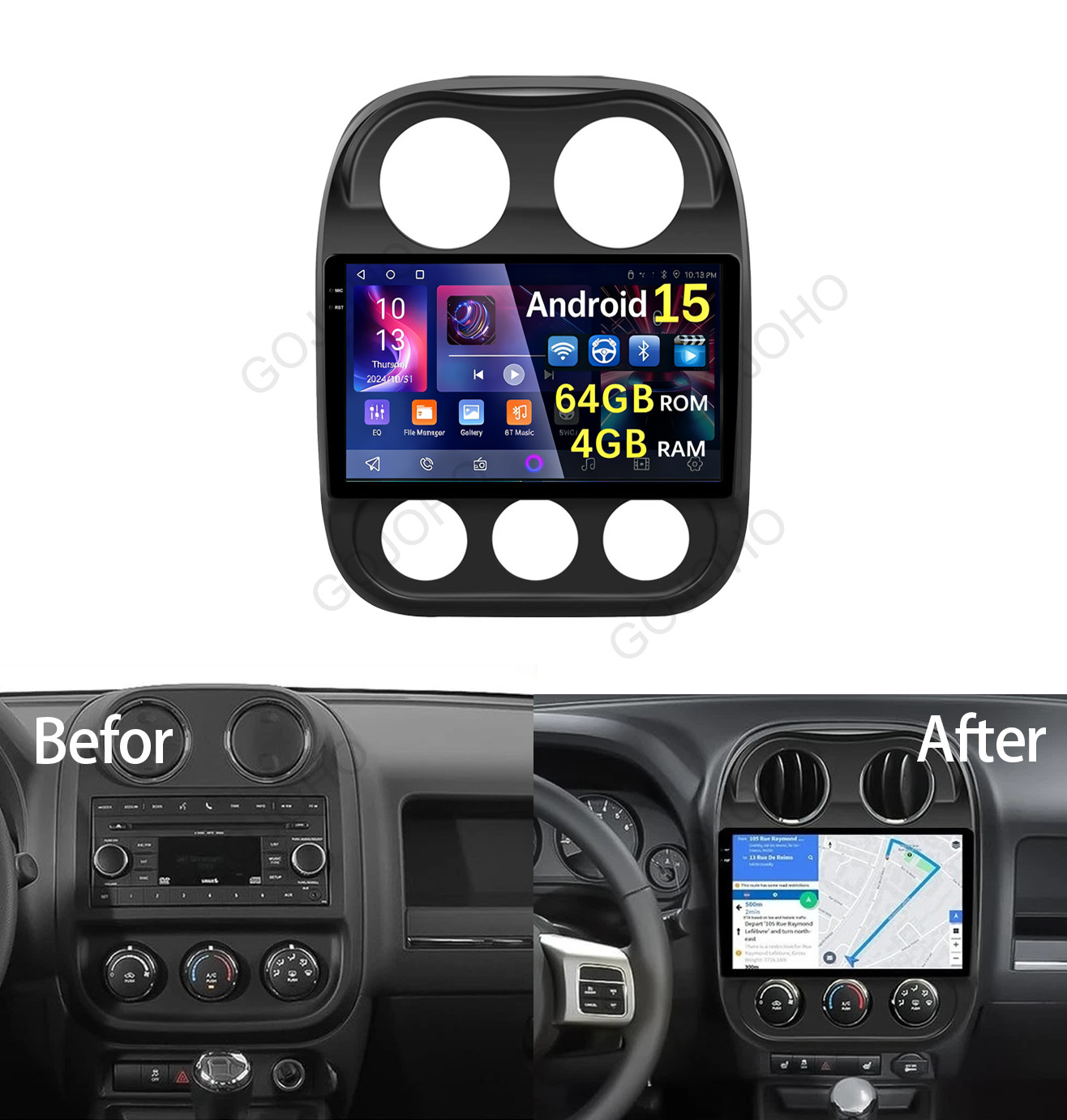 Android15 For Jeep Compass Patriot 2010-2017 Car GPS Radio Player Sat GPS Stereo