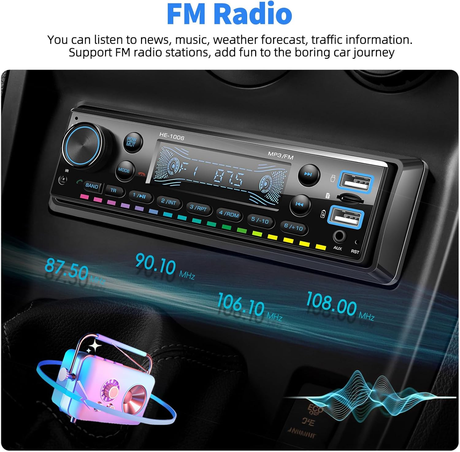 Single Din Car Stereo Bluetooth 5.0 Audio Radio with 64G Card FM Receiver Digita