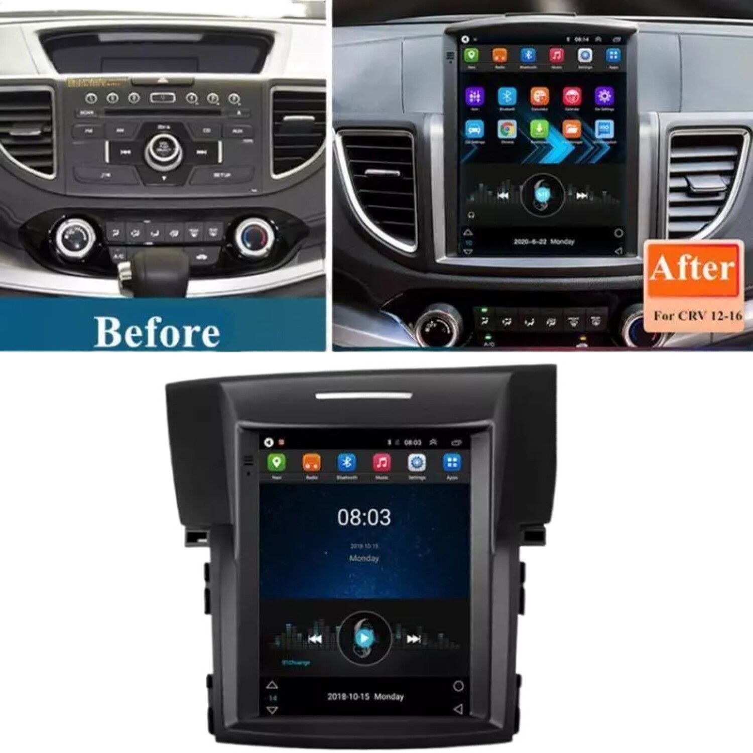 Car GPS Navi Stereo Radio Android 14 For Honda CRV 2012-2016 BT 64GB Tesla Style