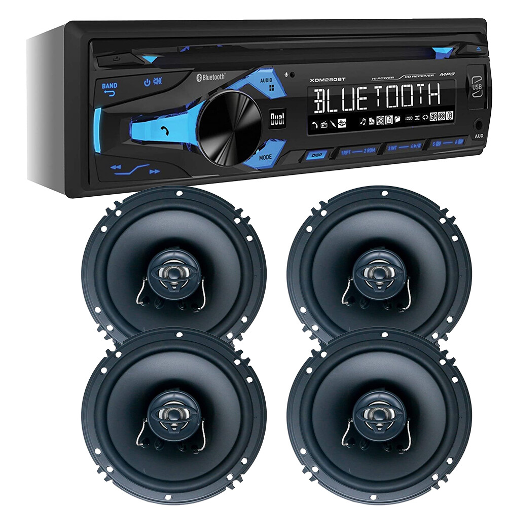 Dual XDM280BT CD/AM/FM Car Stereo Receiver + 4) 6.5″ coax 2Way 300 Watt speakers