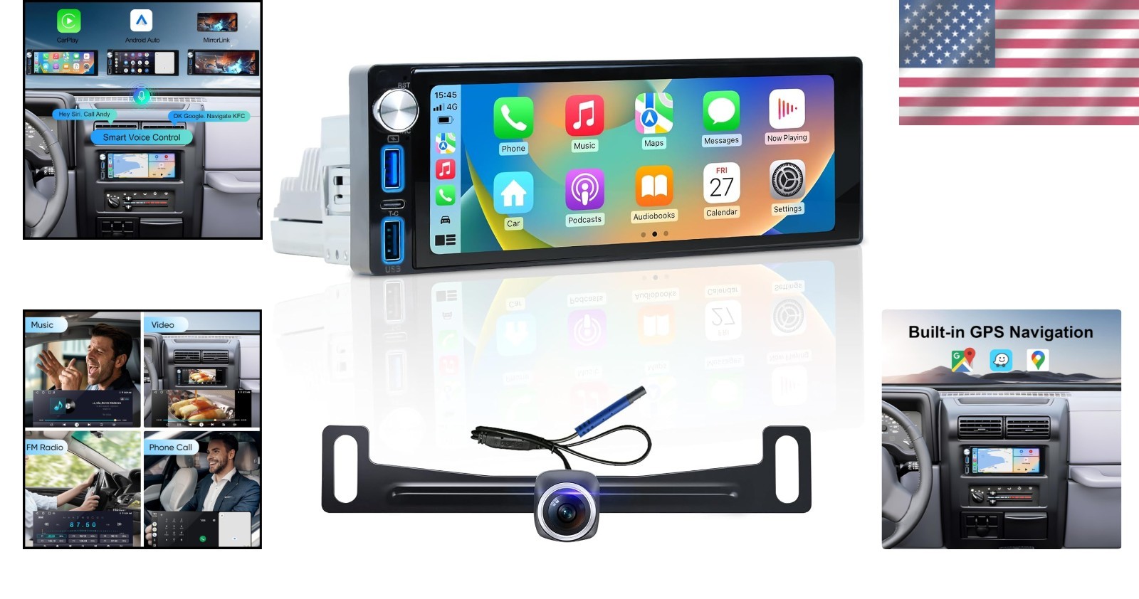 6.9-Inch Car Stereo with Apple CarPlay, Android Auto & Bluetooth 5.1