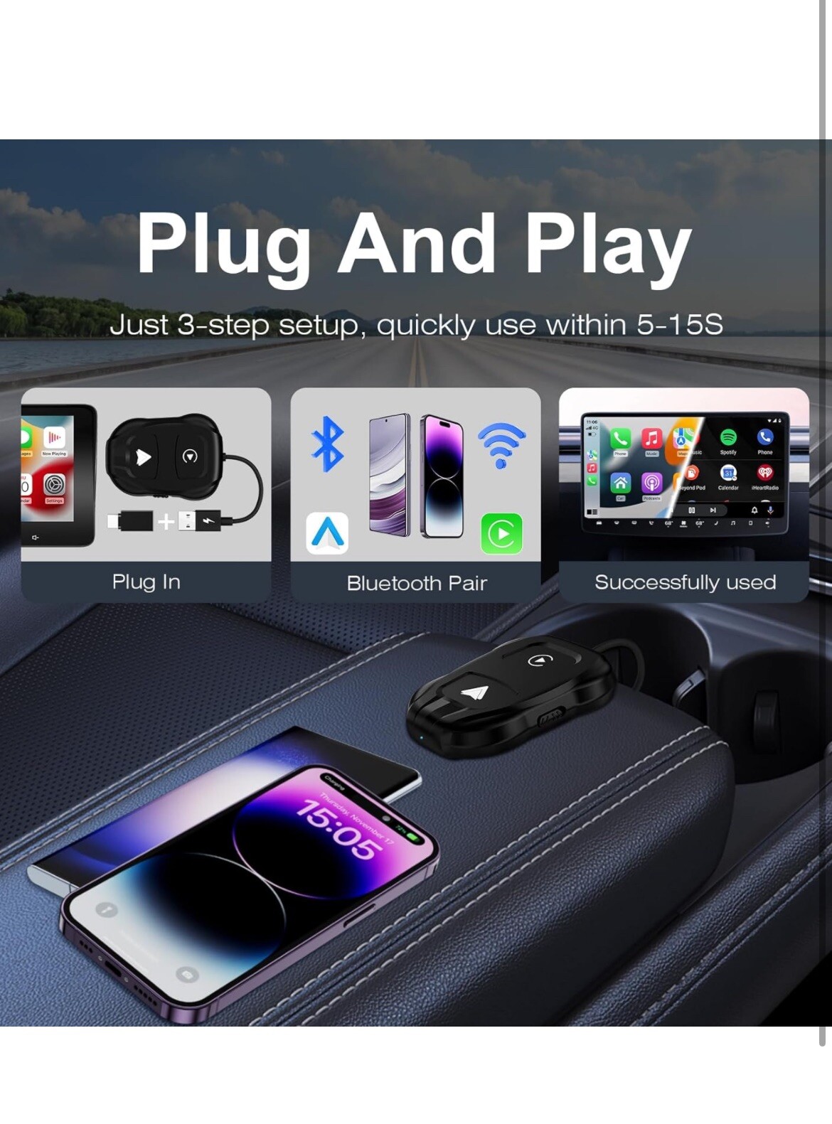 2-in-1 Wireless CarPlay Adapter & Android Auto 2024 Upgrade Dongle.