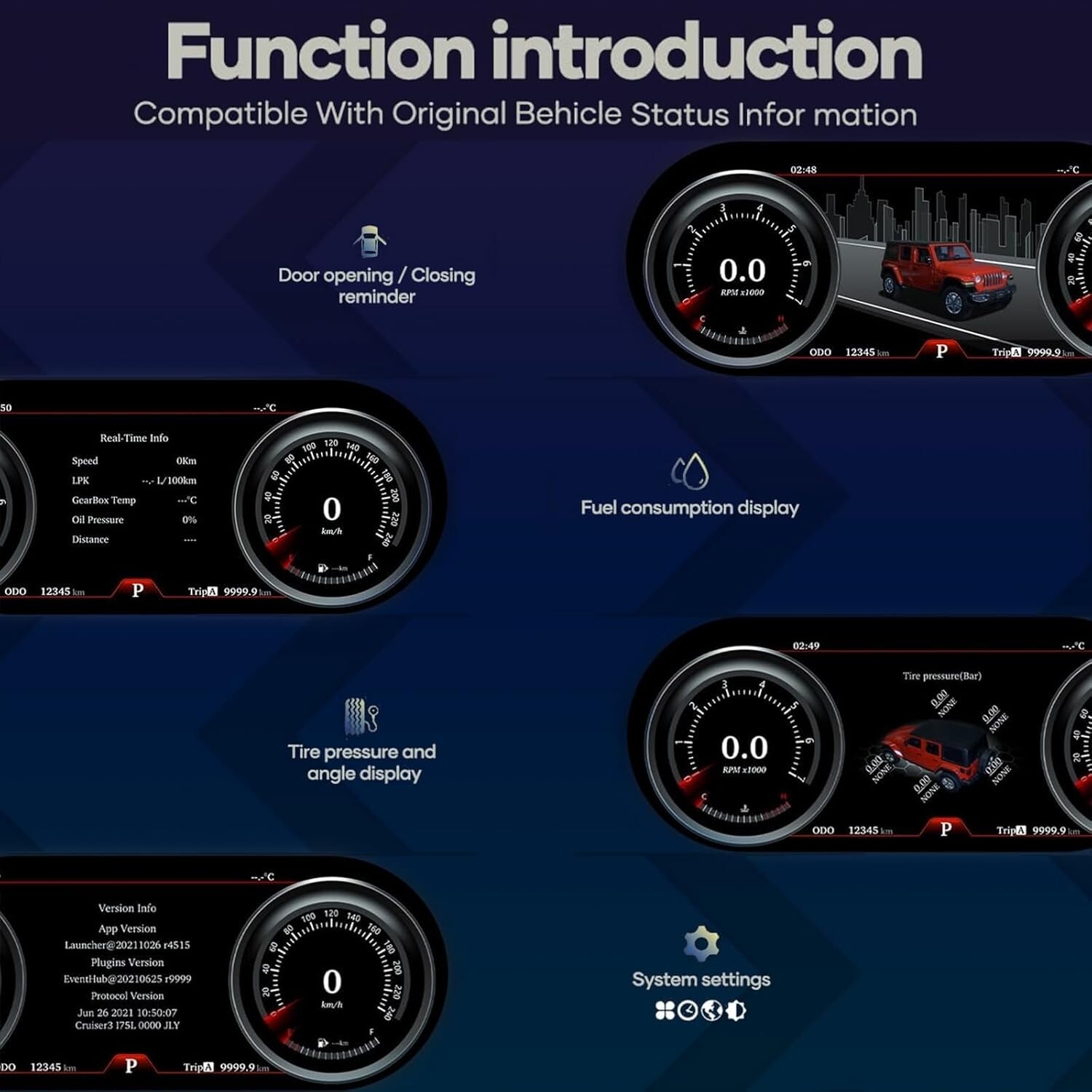 Car Dashboard LCD Digital Instrument Cluster For Jeep Wrangler Speedometer