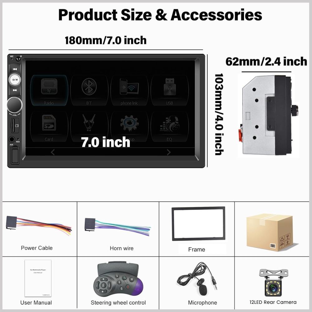 Double Din Car Stereo Radio Apple CarPlay Android Auto BT Touch Screen Head Unit